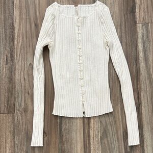 Free People Ivory Ribbed Cardigan